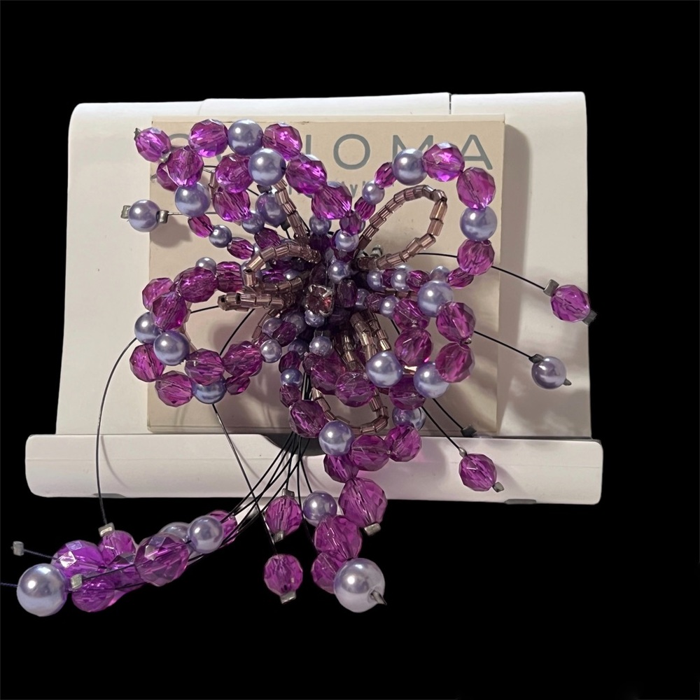 Large Sonoma Beaded Flower Brooch Pin Purple passion flower design